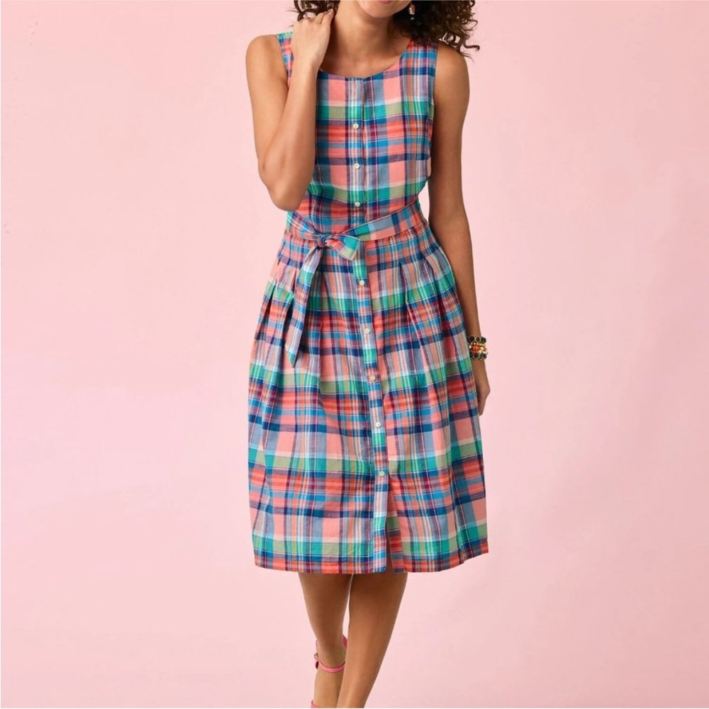 Talbots Pink & Blue Madras Plaid Sleeveless Dress - Picture 16 of 16